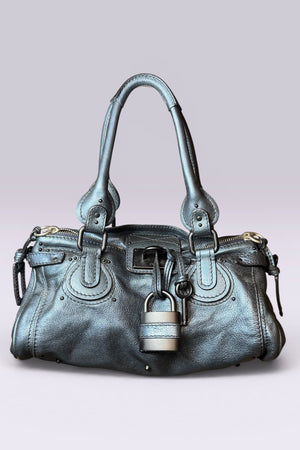 Chloe Paddington Metallic Blue Leather Bag | French Secondhand