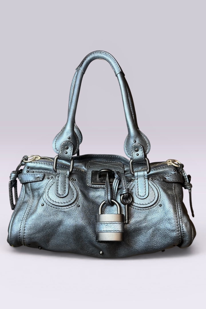 Chloé Paddington Metallic Blue Leather Bag | French Secondhand