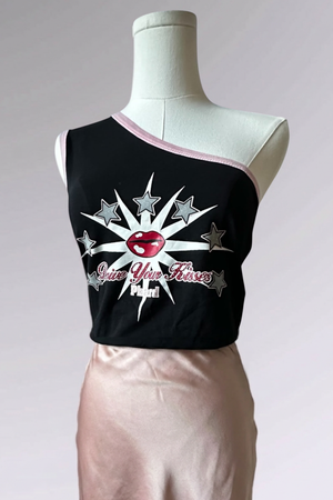 Phard One-Shoulder Black Graphic Tank | Italian Vintage