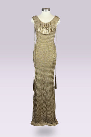 Ralph Lauren Collection Hand Knit Metallic Gold Maxi Dress | American Secondhand