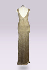 Ralph Lauren Collection Hand Knit Metallic Gold Maxi Dress | American Secondhand