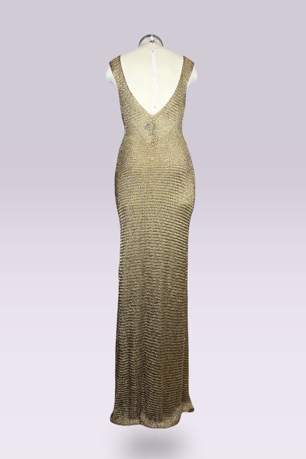 Ralph Lauren Collection Hand Knit Metallic Gold Maxi Dress | American Secondhand