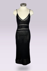 Ralph Ralph Lauren Black Hand-Knit Crochet Knit Midi Dress | American Vintage