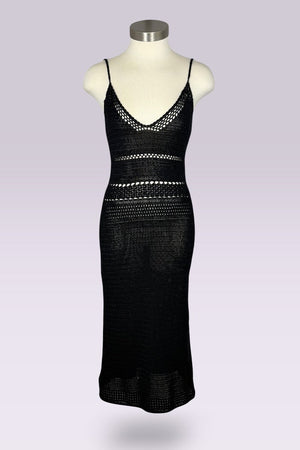 Ralph Ralph Lauren Black Hand-Knit Crochet Knit Midi Dress | American Vintage