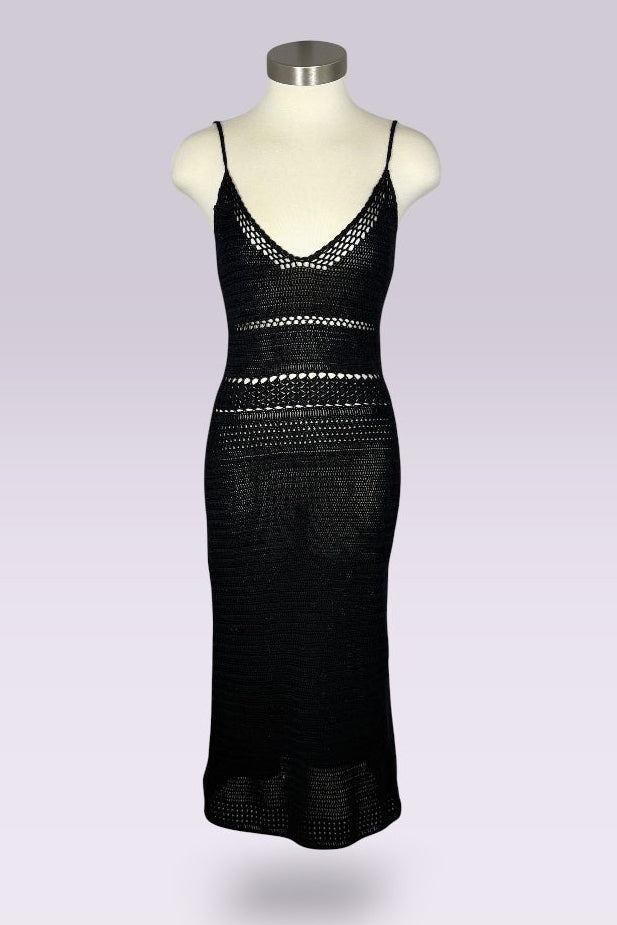 Ralph Ralph Lauren Black Hand-Knit Crochet Knit Midi Dress | American Vintage