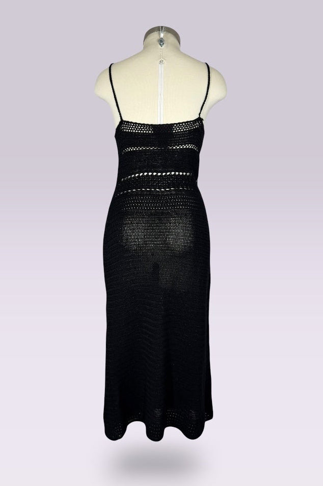 Ralph Ralph Lauren Black Hand-Knit Crochet Knit Midi Dress | American Vintage
