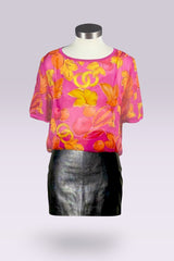 Celine Sheer Silk Fruit Print Oversized Fit Top | French Secondhand