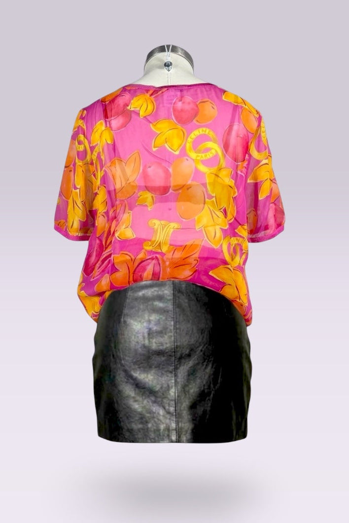 Celine Sheer Silk Fruit Print Oversized Fit Top | French Secondhand