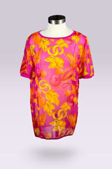 Celine Sheer Silk Fruit Print Oversized Fit Top | French Secondhand