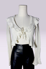 Ralph Lauren Ruffle Knit Tie-Front Sweater | American Vintage
