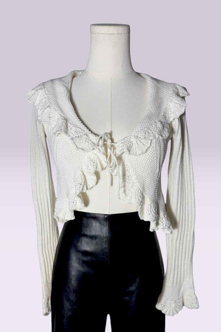 Ralph Lauren Ruffle Knit Tie-Front Sweater | American Vintage