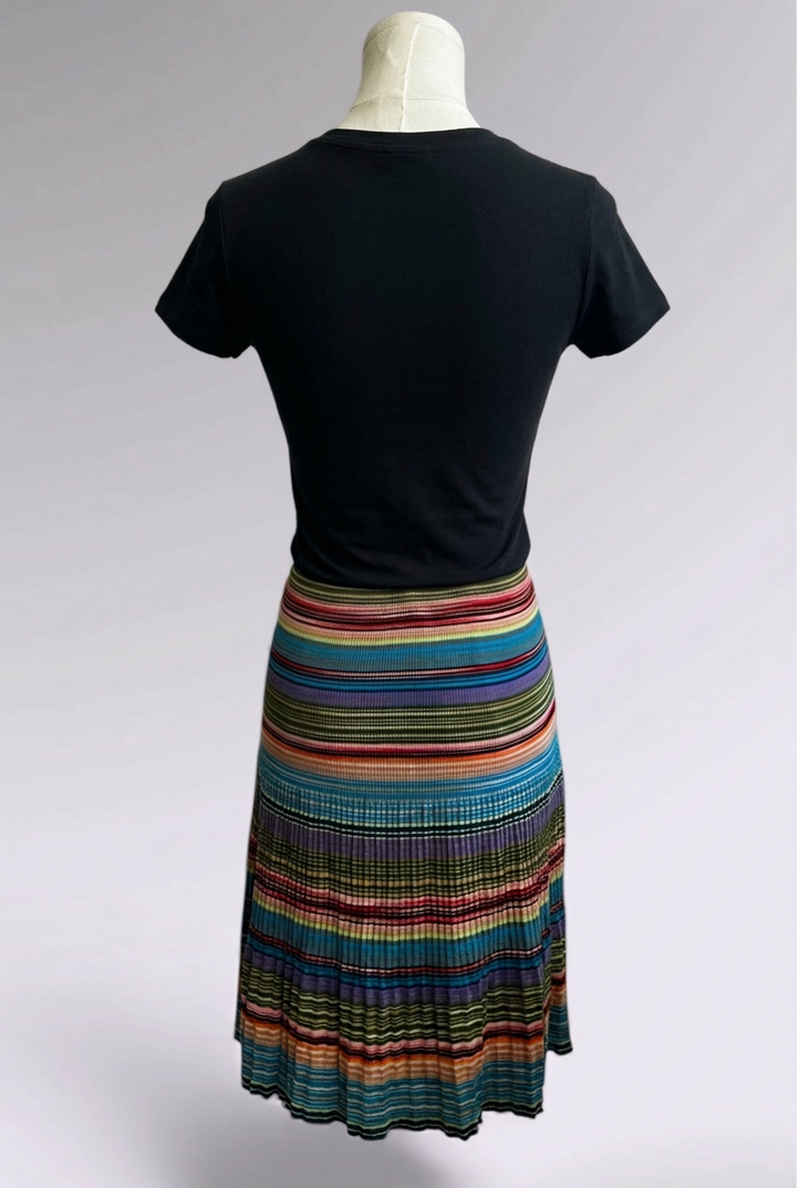 Missoni Multicolor Ribbed and Pleated Knit Skirt | Italian Vintage
