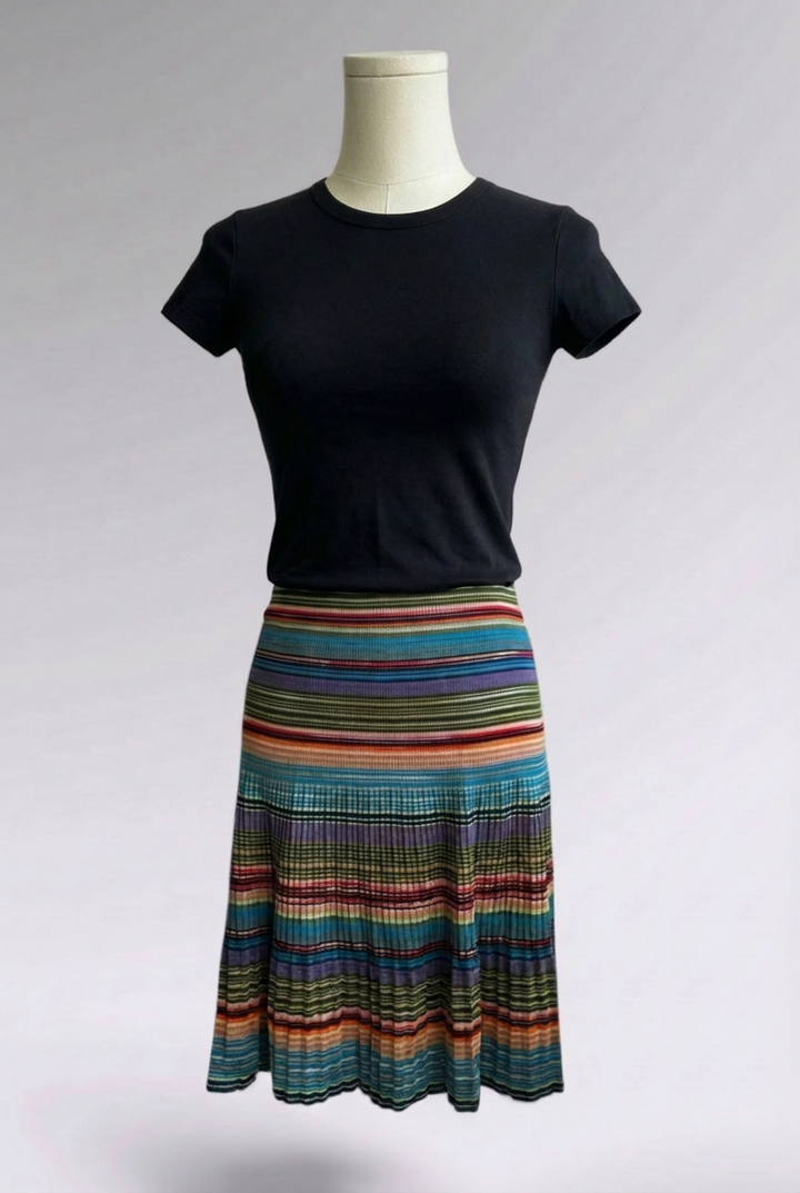 Missoni Multicolor Ribbed and Pleated Knit Skirt | Italian Vintage