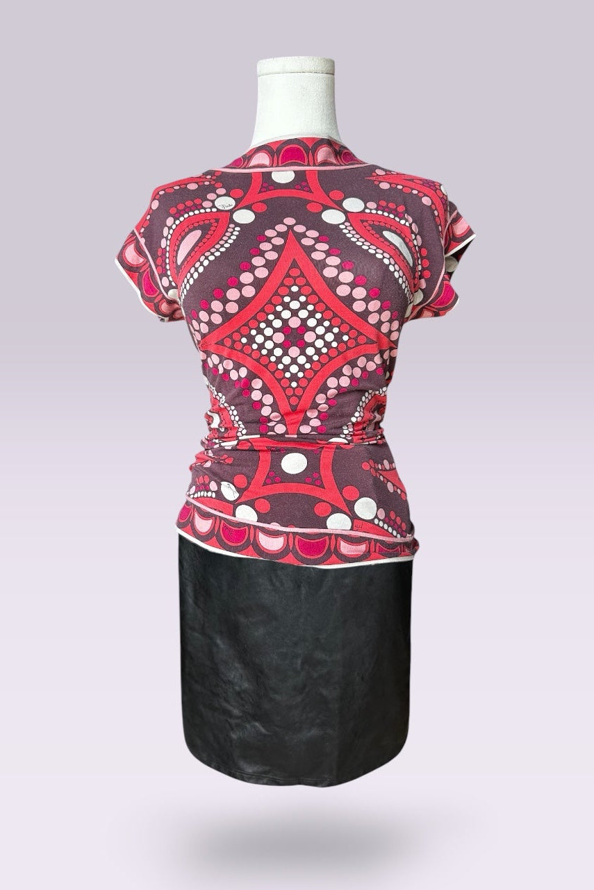 Emilio Pucci Red & Pink Short Sleeve Printed Top | Italian Vintage