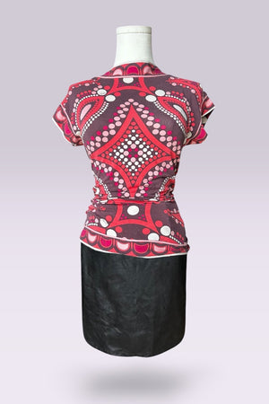 Emilio Pucci Red & Pink Short Sleeve Printed Top | Italian Vintage