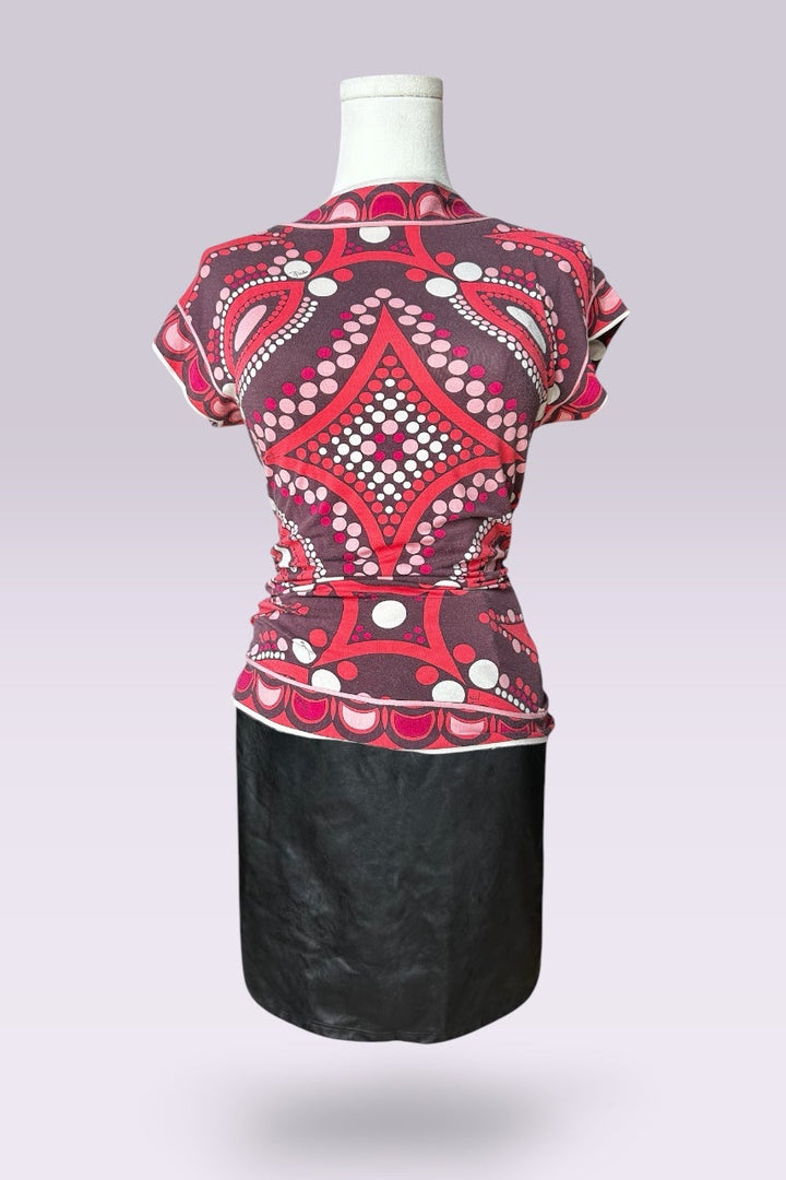 Emilio Pucci Red & Pink Short Sleeve Printed Top | Italian Vintage