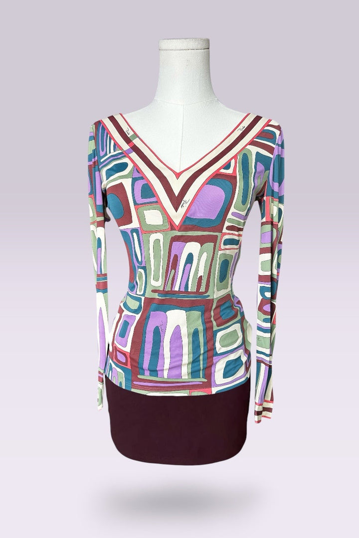 Emilio Pucci Long Sleeve Geometric Printed Top | Italian Vintage