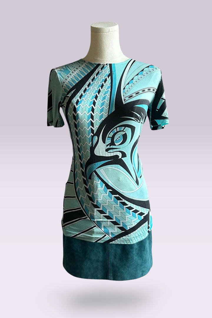 Emilio Pucci Aqua Geometric Print Tee | Italian Vintage