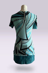 Emilio Pucci Aqua Geometric Print Tee | Italian Vintage