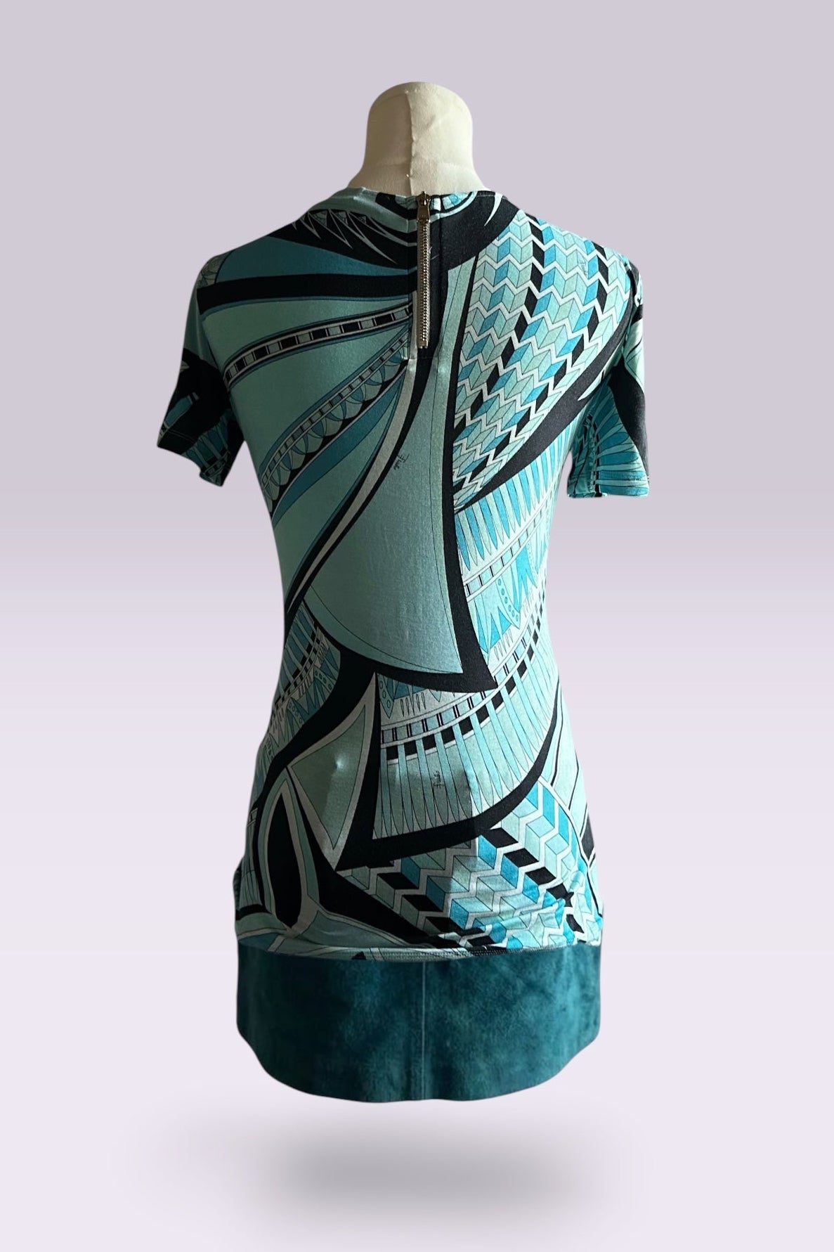 Emilio Pucci Aqua Geometric Print Tee | Italian Vintage