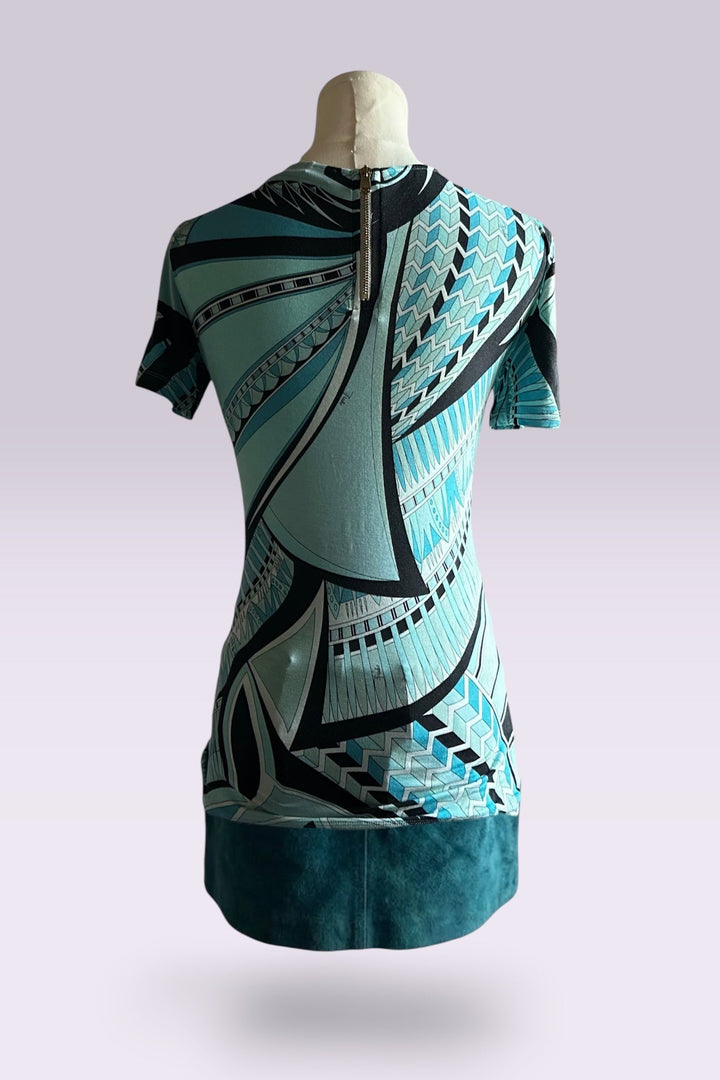 Emilio Pucci Aqua Geometric Print Tee | Italian Vintage