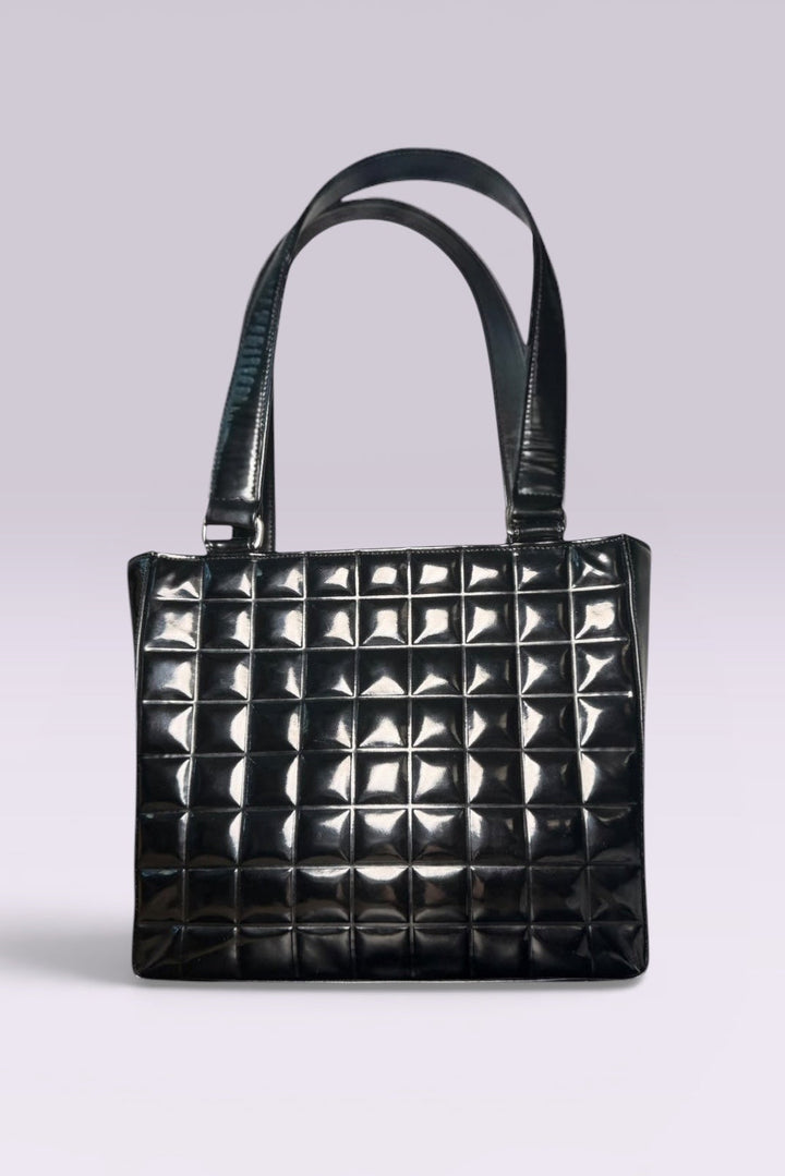 Chanel Chocolate Bar Black Patent Leather Tote | French Vintage