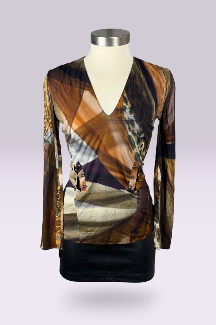 Roberto Cavalli Abstract Animal Print Cutout Mesh Top | Italian Secondhand