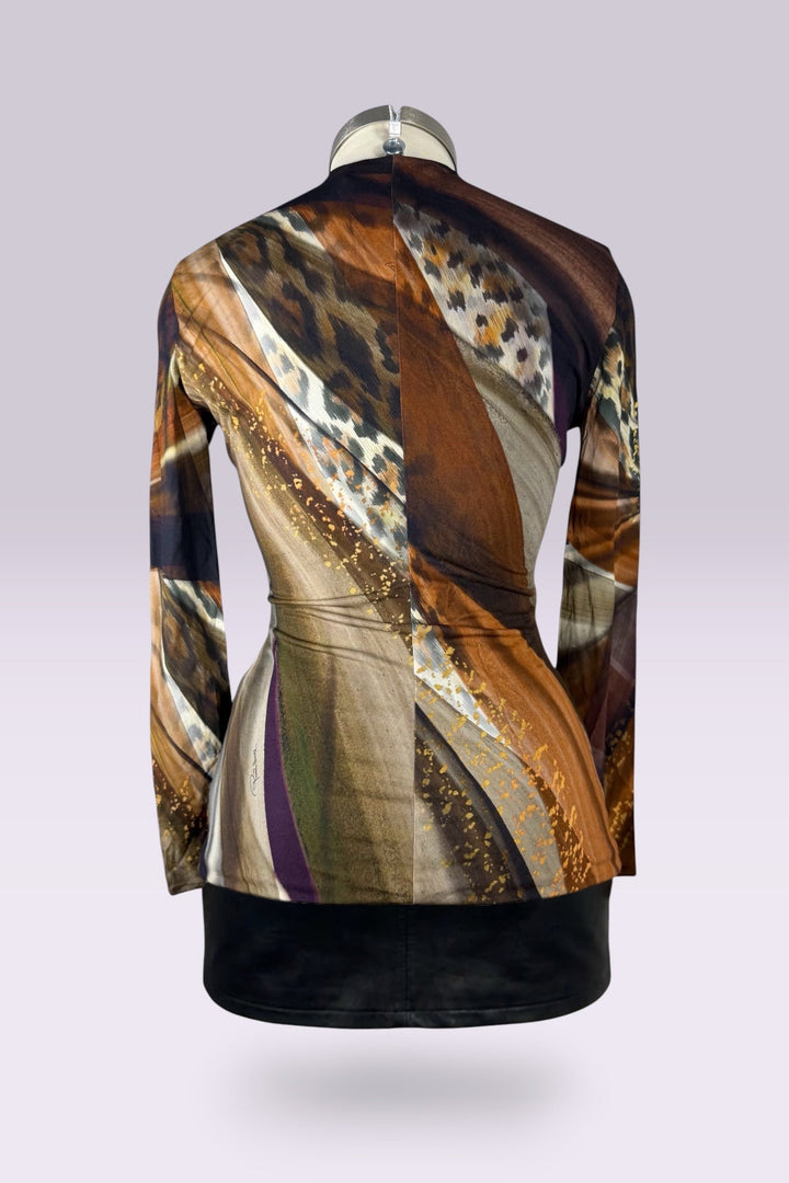 Roberto Cavalli Abstract Animal Print Cutout Mesh Top | Italian Secondhand