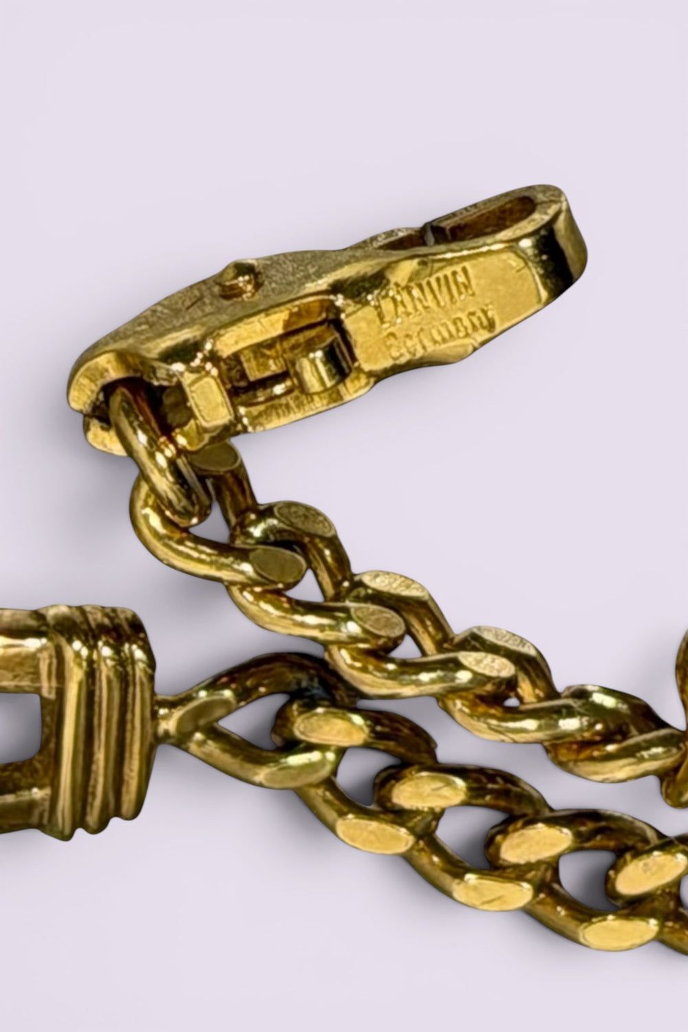 Lanvin LL Gold Tone Chain Bracelet with Pave Letter Detail | French Vintage