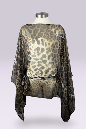 Roberto Cavalli Leopard Print Sheer Tunic Top with Waist Tie | Italian Secondhand