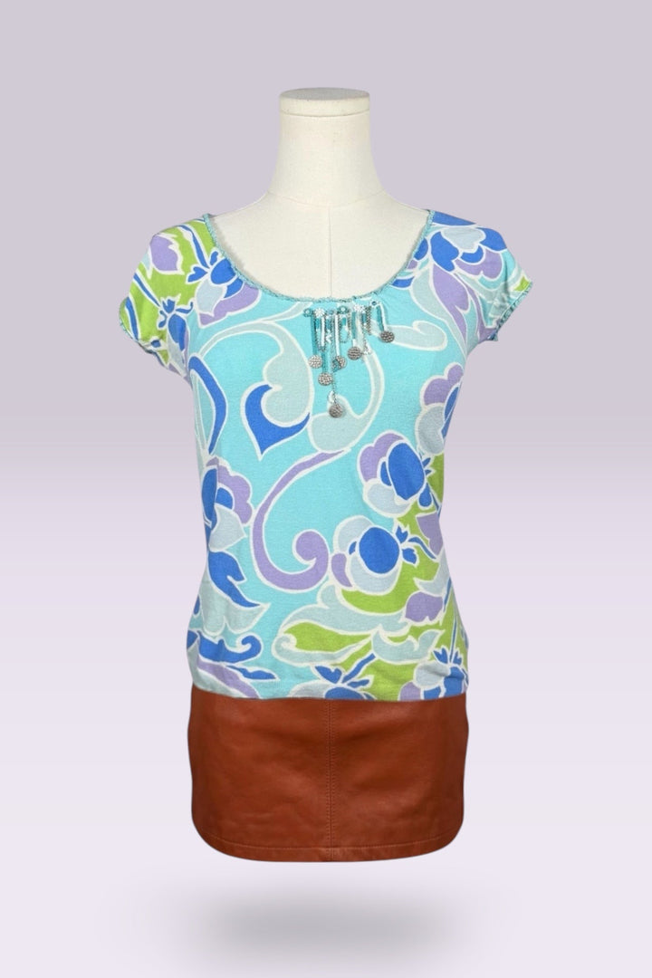 Blumarine Aqua Print Beaded Top | Italian Vintage