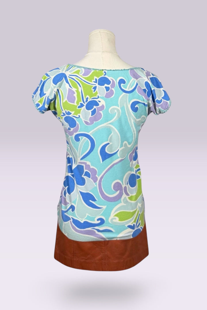 Blumarine Aqua Print Beaded Top | Italian Vintage
