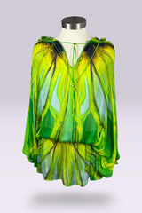 Roberto Cavalli 1996 Green Abstract Silk Hooded Tunic | Italian Vintage