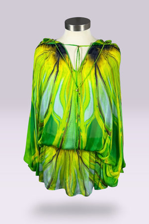 Roberto Cavalli 1996 Green Abstract Silk Hooded Tunic | Italian Vintage