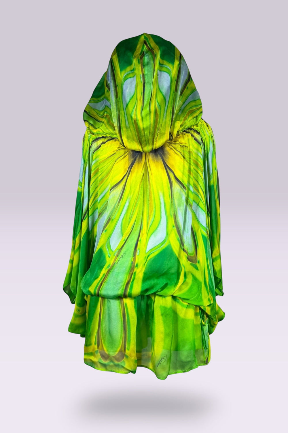 Roberto Cavalli 1996 Green Abstract Silk Hooded Tunic | Italian Vintage