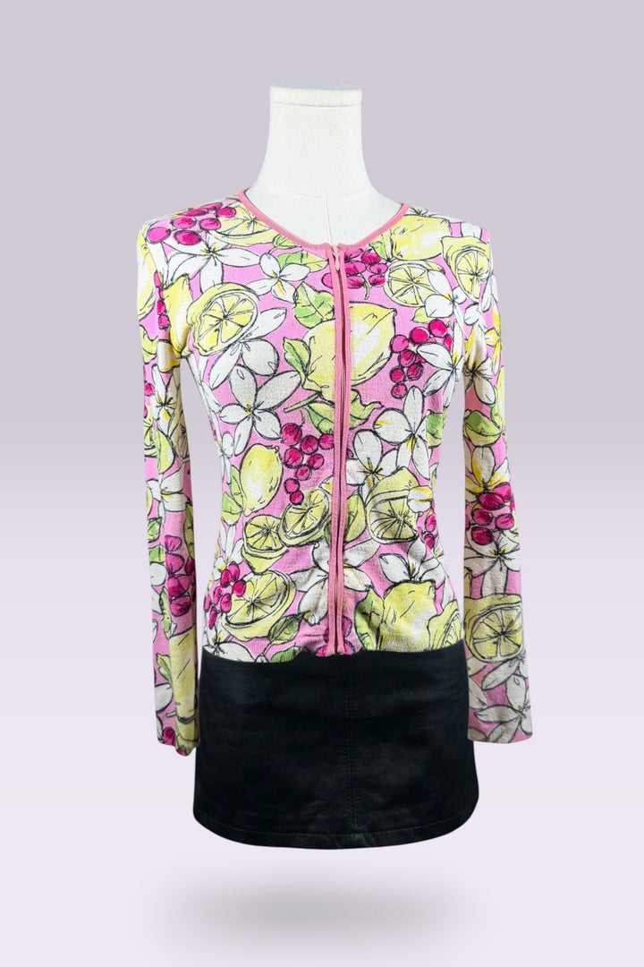 Blumarine Lemon Print Zip-Up Knit Top | Italian Vintage