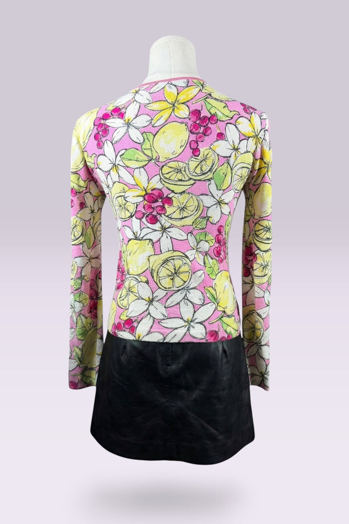 Blumarine Lemon Print Zip-Up Knit Top | Italian Vintage