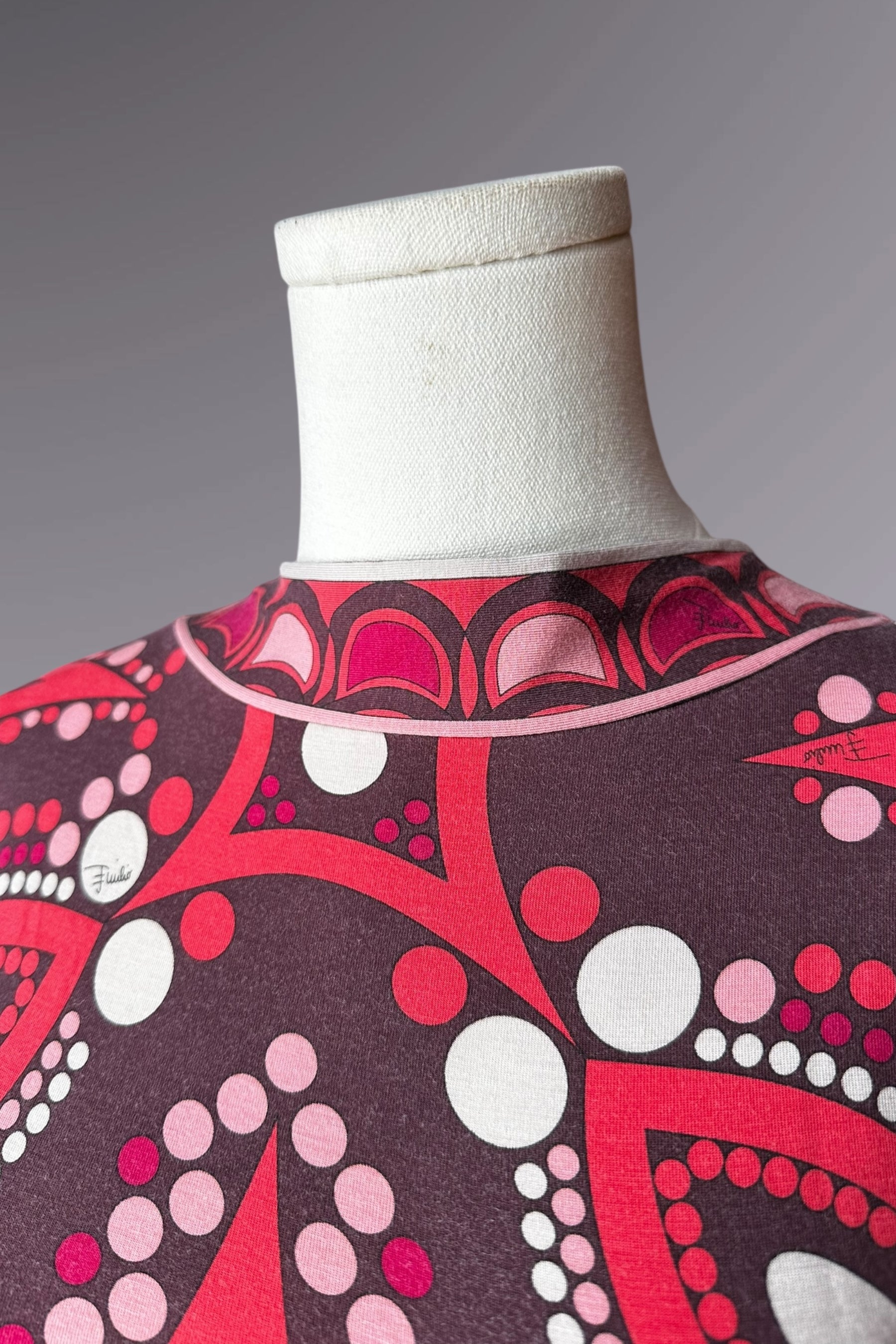 Emilio Pucci Red & Pink Short Sleeve Printed Top | Italian Designer Vintage