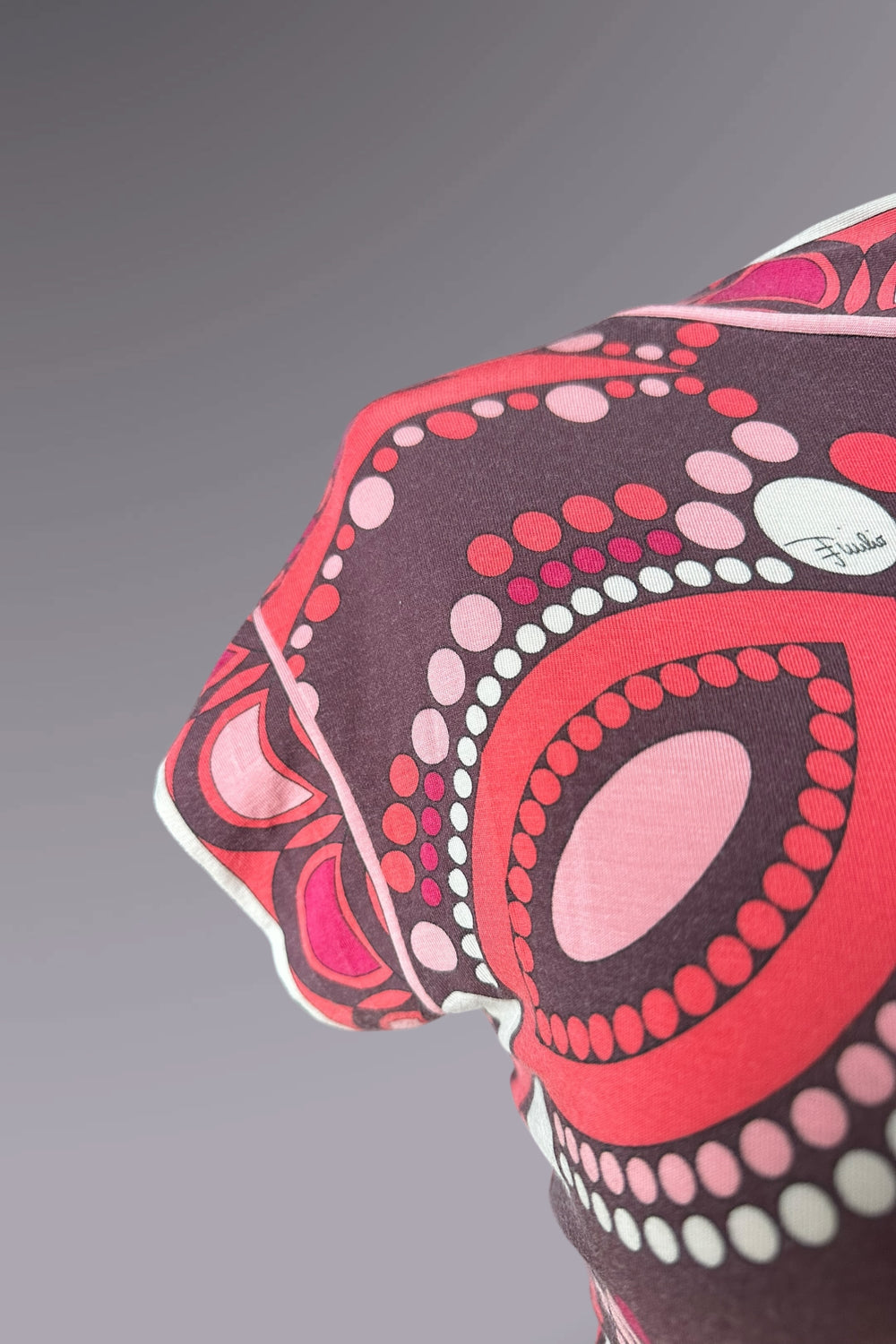 Emilio Pucci Red & Pink Short Sleeve Printed Top | Italian Designer Vintage