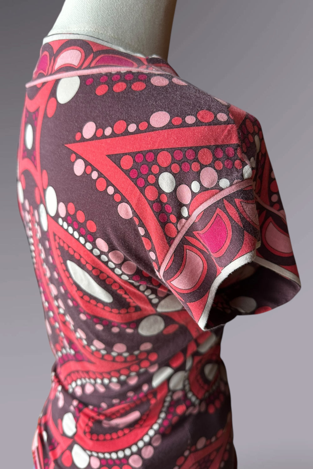 Emilio Pucci Red & Pink Short Sleeve Printed Top | Italian Designer Vintage