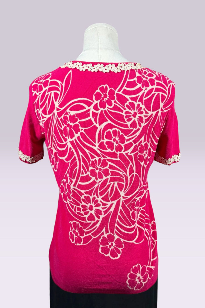 Blumarine Pink Floral Short Sleeve Cardigan | Italian Vintage