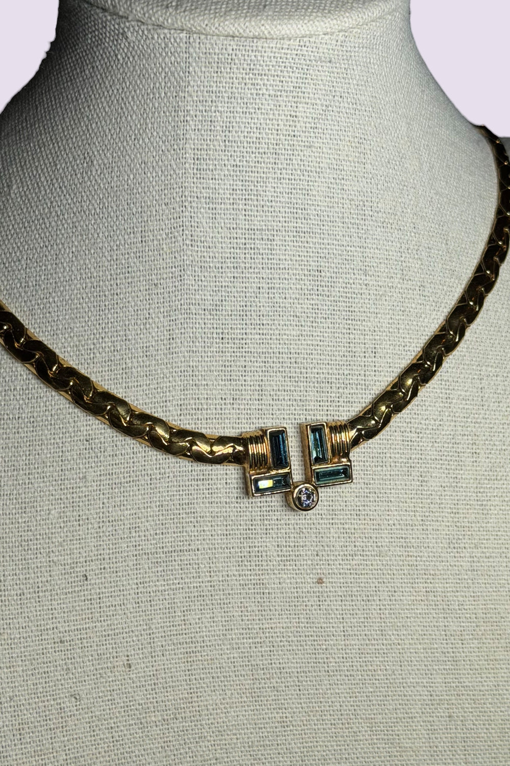 LANVIN Blue Crystal Gold Chain Necklace | French Vintage