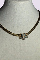 LANVIN Blue Crystal Gold Chain Necklace | French Vintage