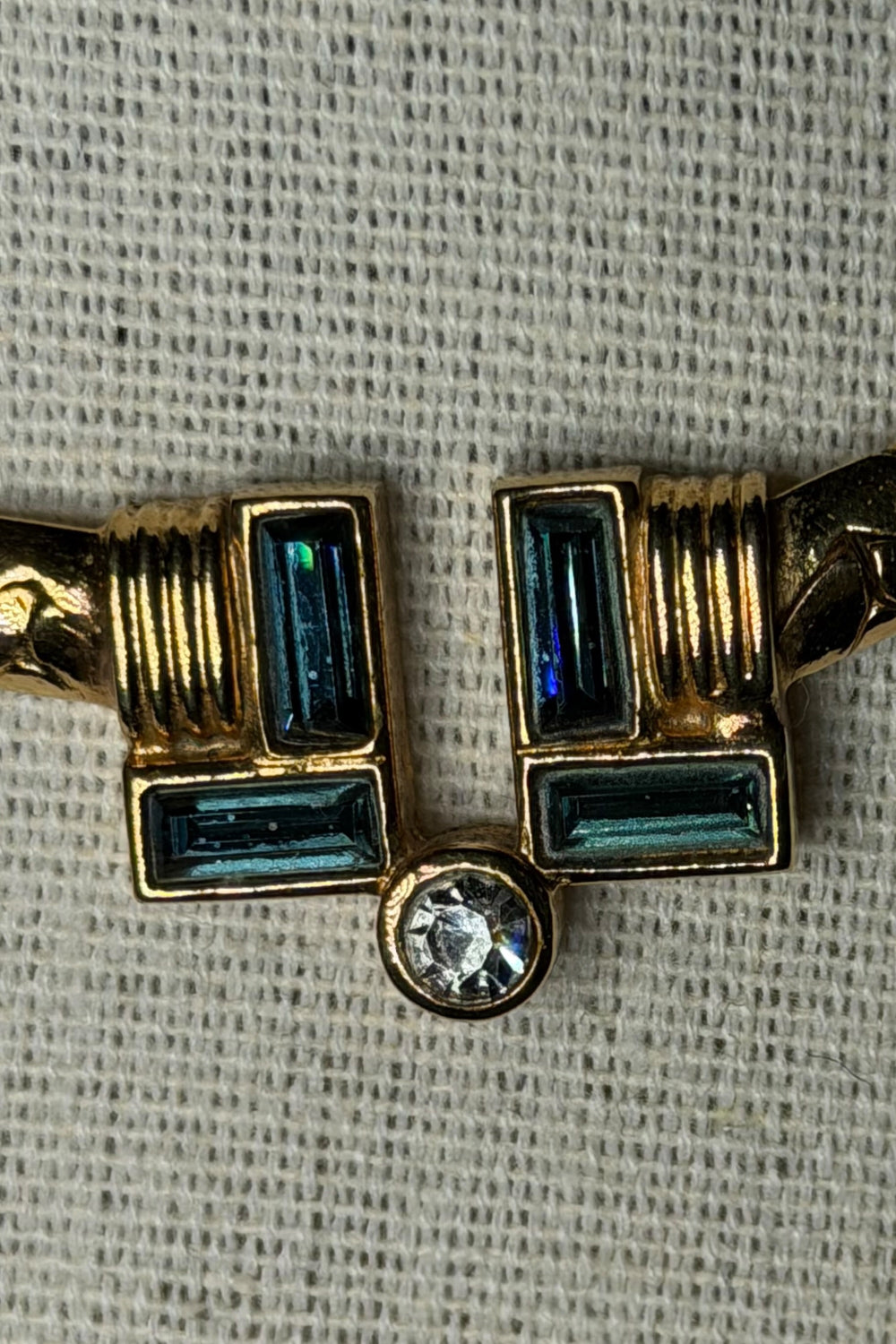 LANVIN Blue Crystal Gold Chain Necklace | French Vintage
