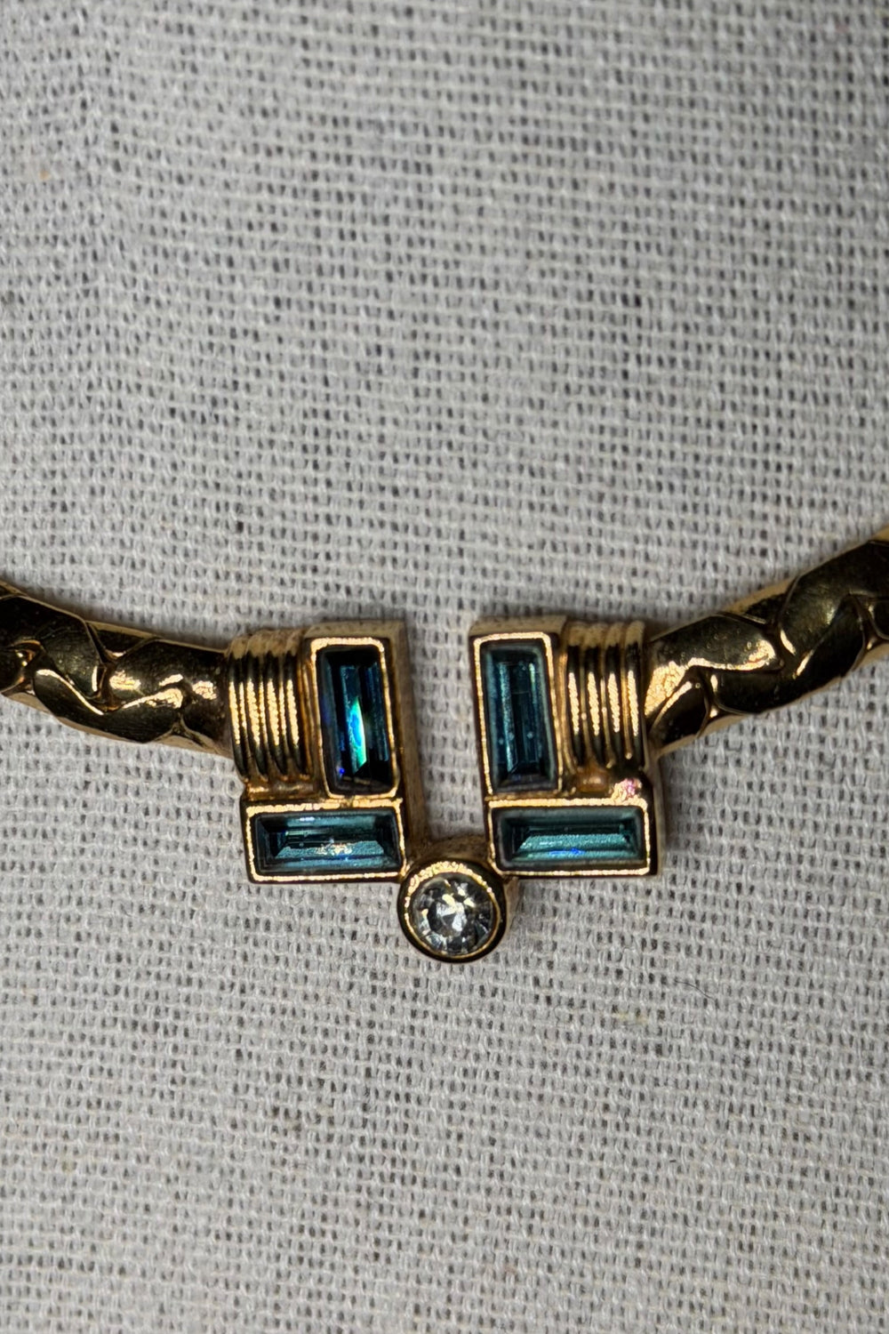 LANVIN Blue Crystal Gold Chain Necklace | French Vintage