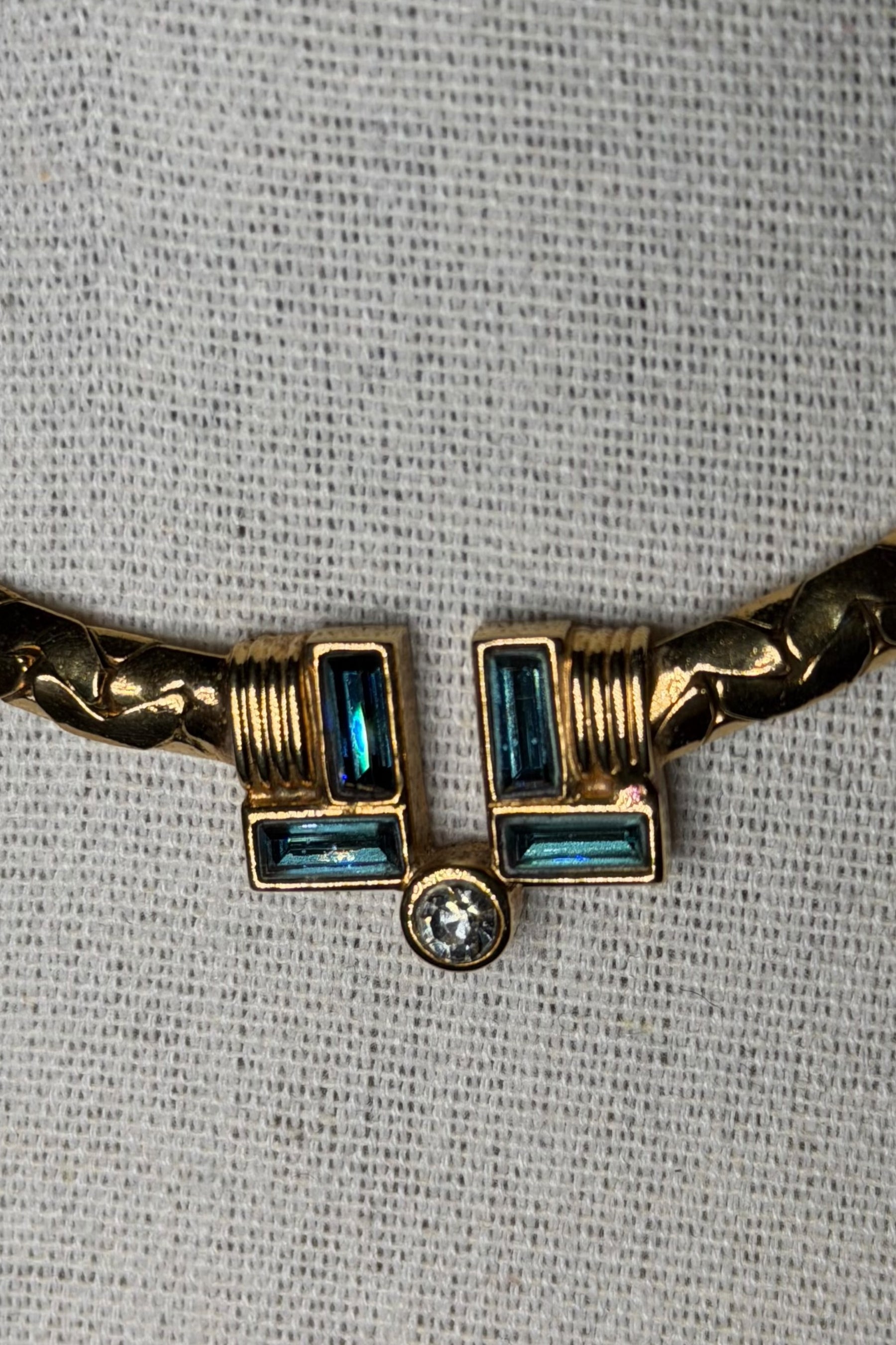 LANVIN Blue Crystal Gold Chain Necklace | French Vintage