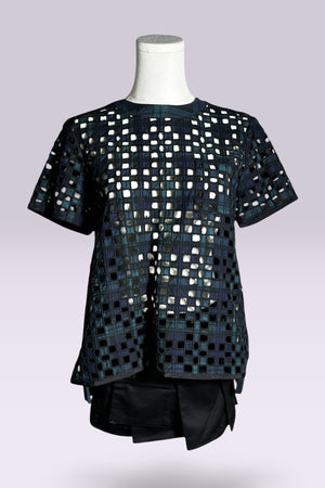 Sacai Runway Lattice Plaid and Pleated Top | Runway Archive