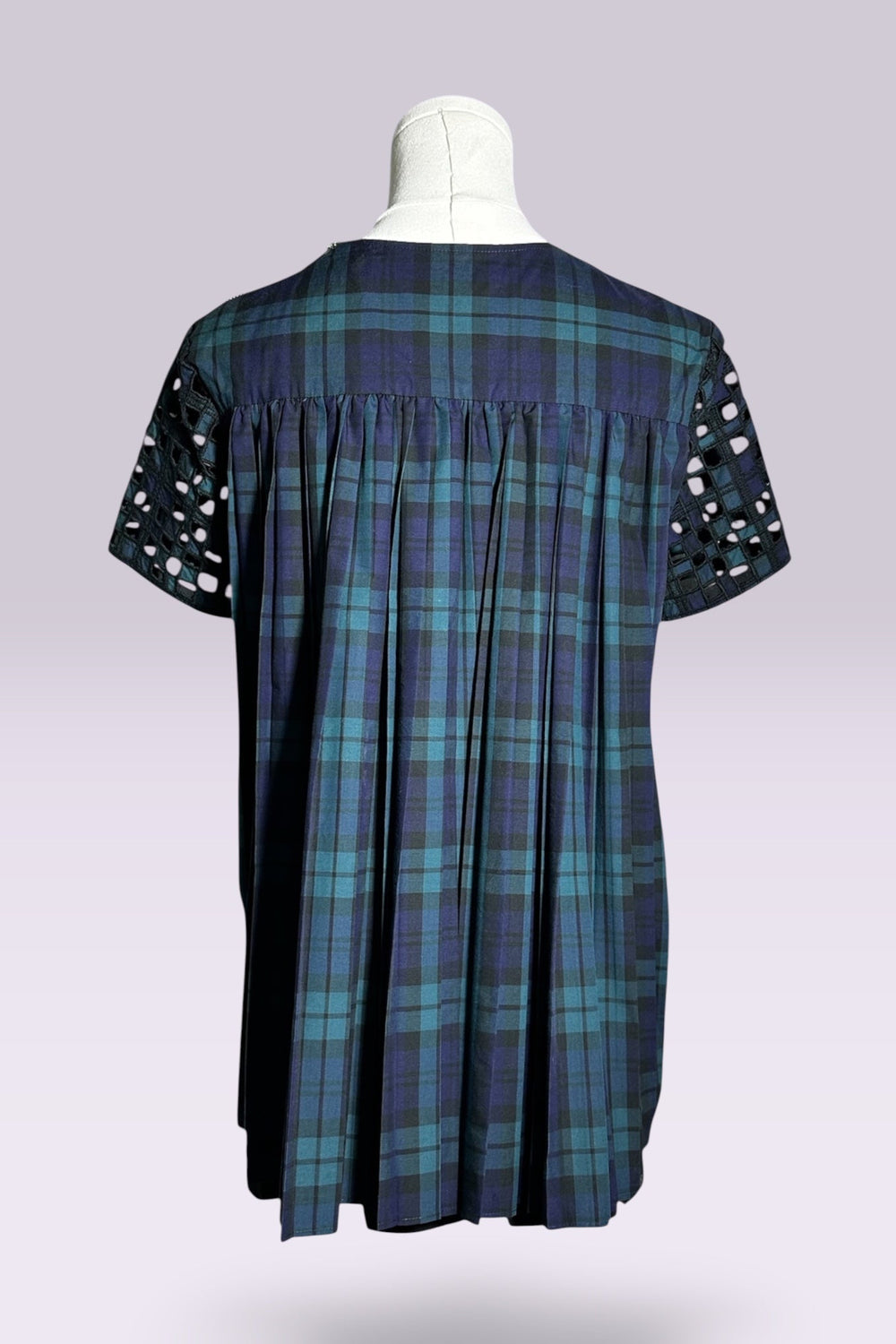 Sacai Runway Lattice Plaid and Pleated Top | Runway Archive