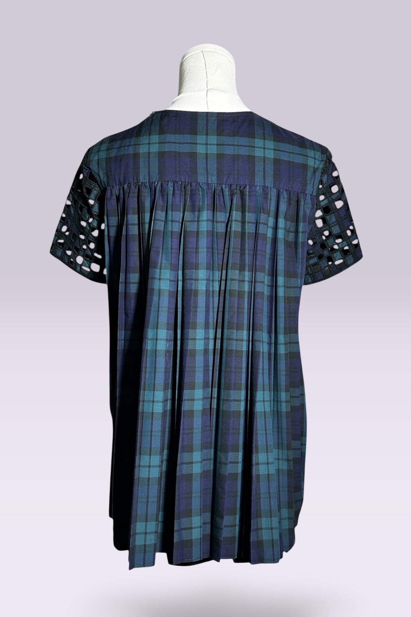 Sacai Runway Lattice Plaid and Pleated Top | Runway Archive