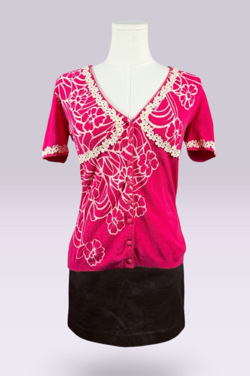 Blumarine Pink Floral Short Sleeve Cardigan | Italian Vintage